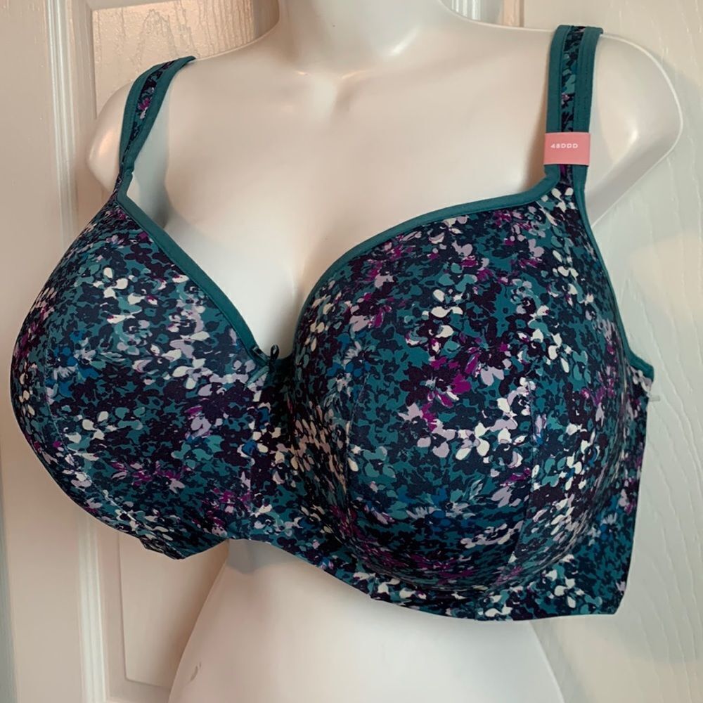 Lane Bryant Cacique Lightly Lined Smooth Balconette Bra Teal Floral
